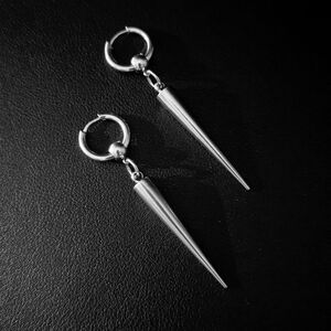 Leviathan Silver Spike Stainless Steel Hoop Earrings